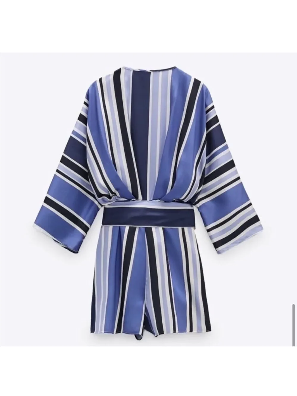 Zara Satin Striped Skort Romper Blue White Wrap V Neck NWT Size Small - Picture 3 of 16